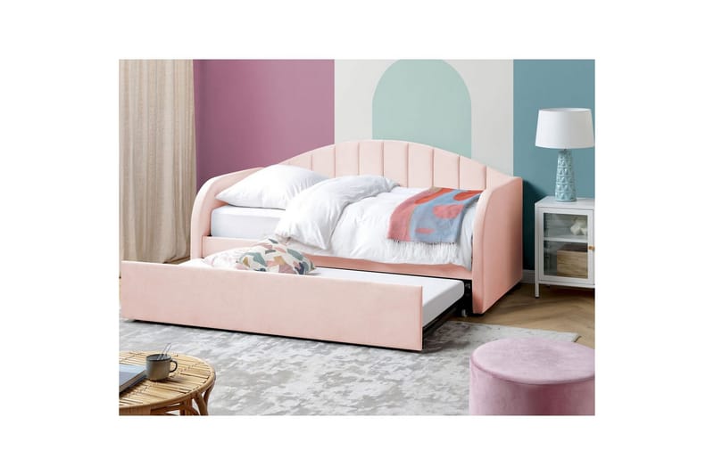 Dagbädd Eyburie med lamellram Rosa, Sammet - Rosa, Sammet - Möbler - Soffa - Dagbäddar