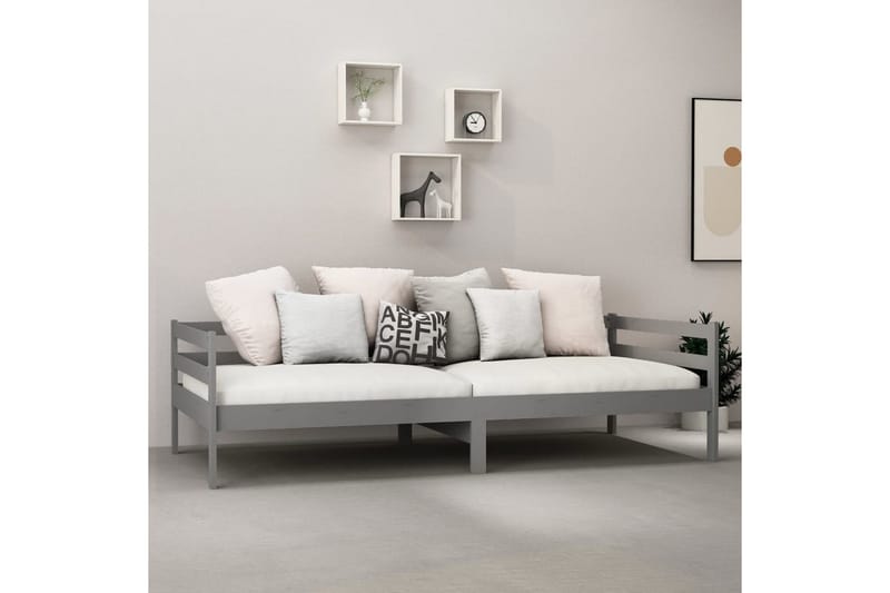 Dagbädd med madrass 90x200 cm grå massiv furu - Grå - Möbler - Soffa - Dagbäddar