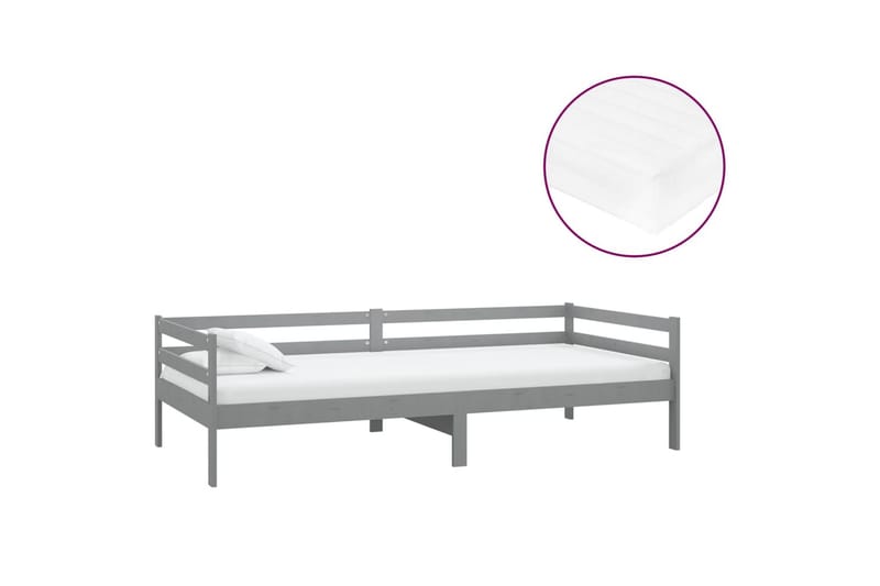Dagbädd med madrass 90x200 cm grå massiv furu - Grå - Möbler - Soffa - Dagbäddar