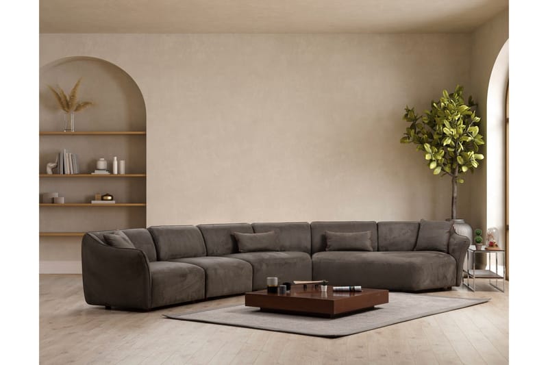 Damor 5-sits L-formad Svängd Soffa i Sammet - Brun - Möbler - Soffa