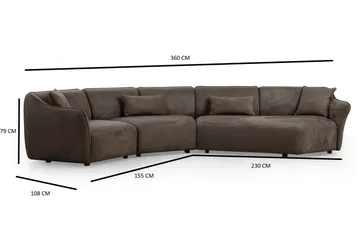 Damor 5-sits L-formad Svängd Soffa i Sammet - Brun - Möbler - Soffa