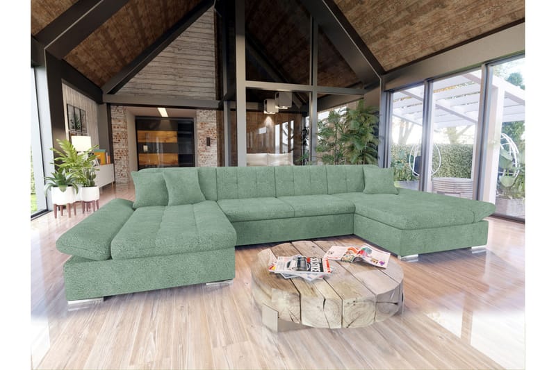 Dewitt Bäddsoffa Dubbelschäslong 4-sits i Bouclé - Grön - Möbler - Soffa - Bäddsoffa