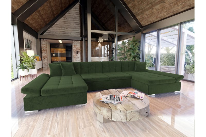 Dewitt Bäddsoffa Dubbelschäslong 4-sits i Chenille - Grön - Möbler - Soffa - Bäddsoffa