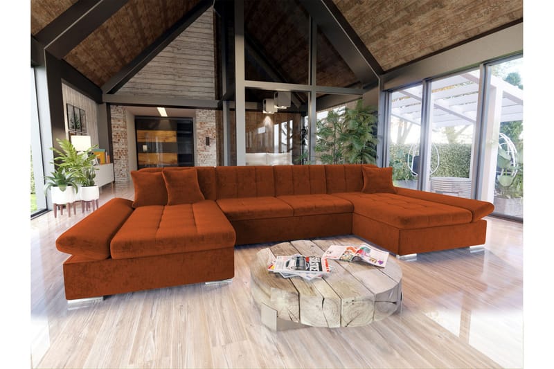 Dewitt Bäddsoffa Dubbelschäslong 4-sits i Chenille - Orange - Möbler - Soffa - Bäddsoffa