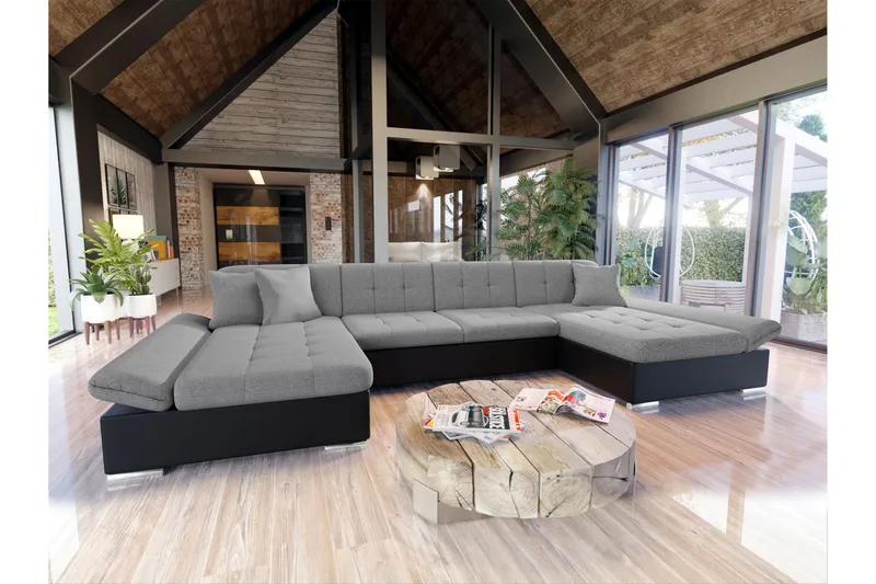 Dewitt Bäddsoffa Dubbelschäslong 4-sits i Konstläder - Svart/Grå - Möbler - Soffa - Bäddsoffa