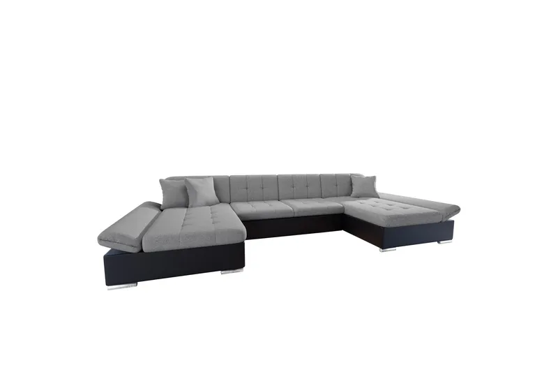 Dewitt Bäddsoffa Dubbelschäslong 4-sits i Konstläder, Svart/Grå