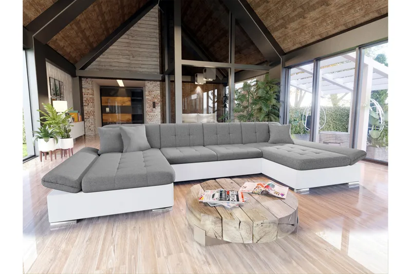 Dewitt Bäddsoffa Dubbelschäslong 4-sits i Konstläder - Vit/Grå - Möbler - Soffa - Bäddsoffa