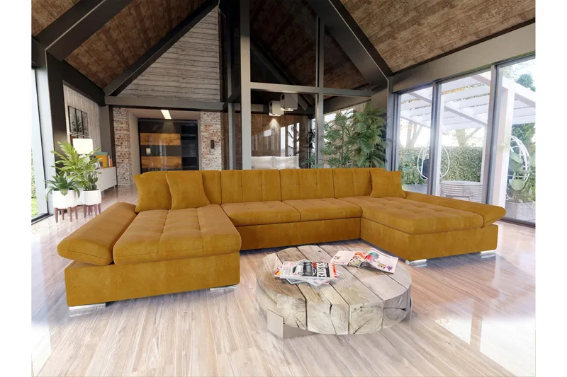 Dewitt Bäddsoffa Dubbelschäslong 4-sits i Sammet - Gul - Möbler - Soffa - Bäddsoffa