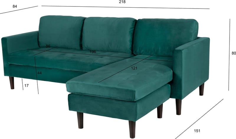 Divansoffa grön 218 cm bred - Grön/svart - Möbler - Soffa - Divansoffor & schäslongsoffa