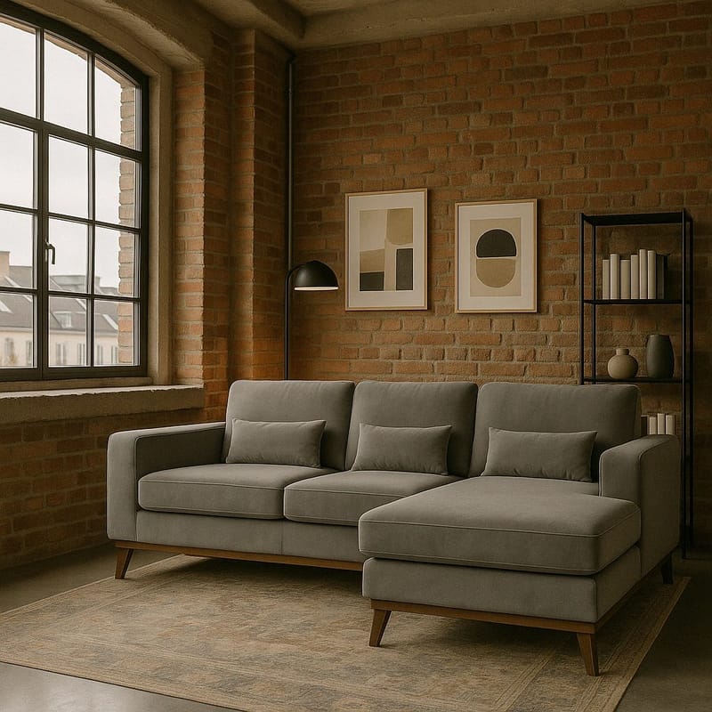 Divansoffa i grått sammet - Copenhagen - Mörkgrå - Möbler - Soffa - Divansoffor & schäslongsoffa