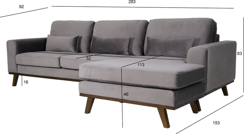 Divansoffa i grått sammet - Copenhagen - Mörkgrå - Möbler - Soffa - Divansoffor & schäslongsoffa