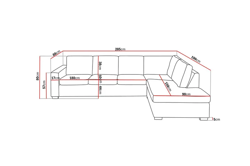 Crazy Limited Edition 4-sits Högervänd L-formad Schäslongsoffa i Tyg - Grå - Möbler - Soffa - Divansoffor & schäslongsoffa - 4 sits soffa med divan