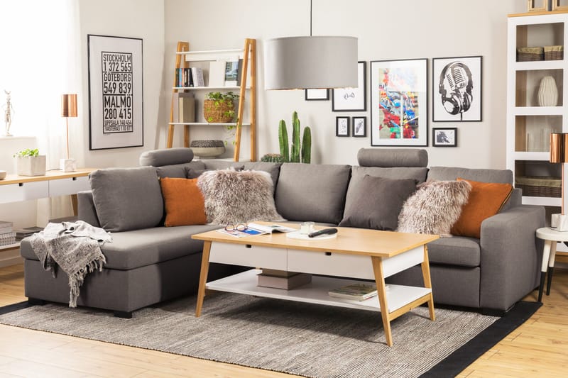 Crazy Limited Edition 4-sits Vänstervänd L-formad Djup Schäslongsoffa i Tyg - Grå - Möbler - Soffa - Divansoffor & schäslongsoffa - 4 sits soffa med divan