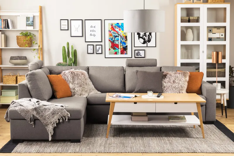 Crazy Limited Edition 4-sits Vänstervänd L-formad Djup Schäslongsoffa i Tyg - Grå - Möbler - Soffa - Divansoffor & schäslongsoffa - 4 sits soffa med divan