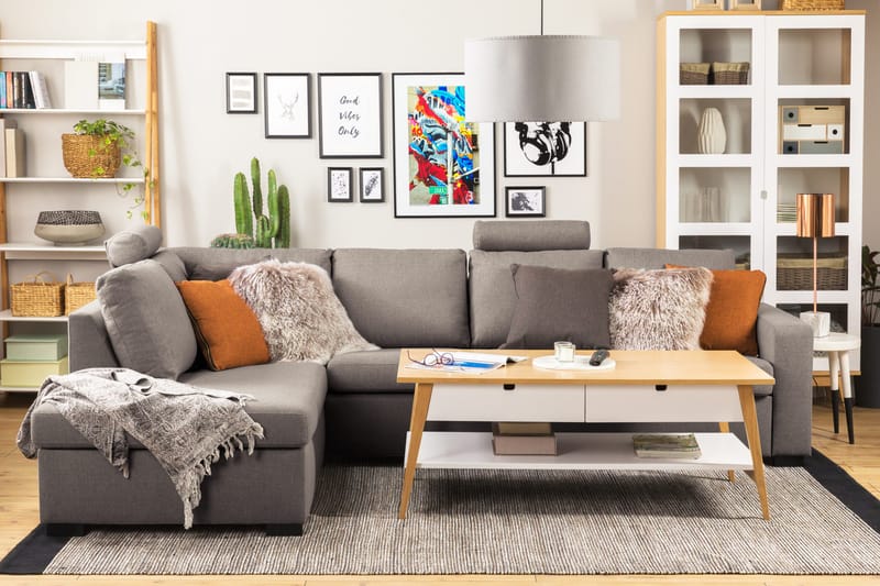 Crazy Limited Edition 4-sits Vänstervänd L-formad Djup Schäslongsoffa i Tyg - Grå - Möbler - Soffa - Divansoffor & schäslongsoffa - 4 sits soffa med divan