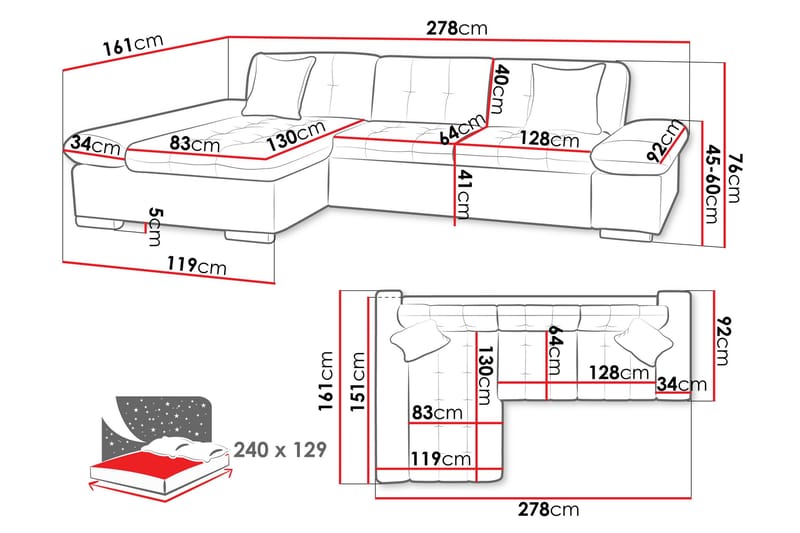 Djerra Soffa med Divan 3-sits - Flerfärgad/Beige - Möbler - Soffa - Divansoffor & schäslongsoffa - 3 sits soffa med divan