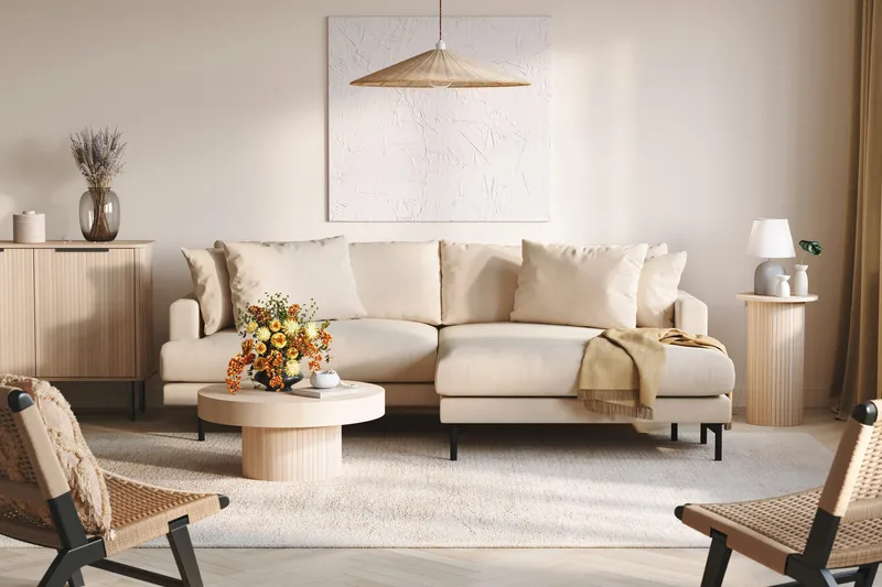 Menard 4-sits Högervänd L-formad Divansoffa i Manchester - Beige - Möbler - Soffa - Divansoffor & schäslongsoffa - 4 sits soffa med divan