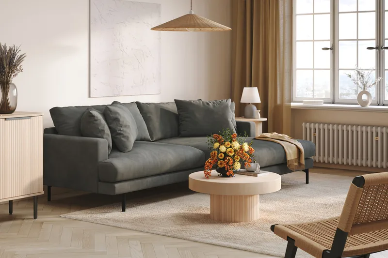 Menard 4-sits Högervänd L-formad Divansoffa i Manchester - Grå - Möbler - Soffa - Divansoffor & schäslongsoffa - 4 sits soffa med divan