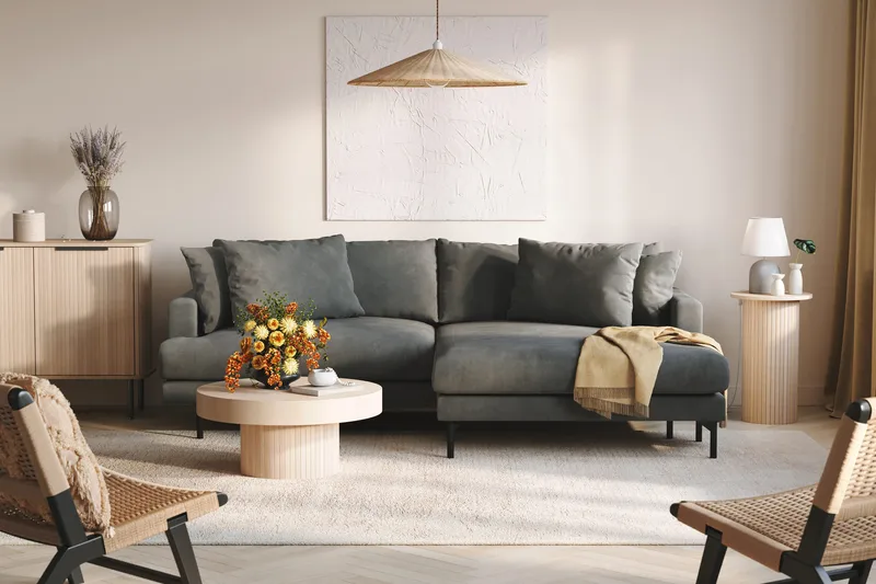 Menard 4-sits Högervänd L-formad Divansoffa i Manchester - Grå - Möbler - Soffa - Divansoffor & schäslongsoffa - 4 sits soffa med divan