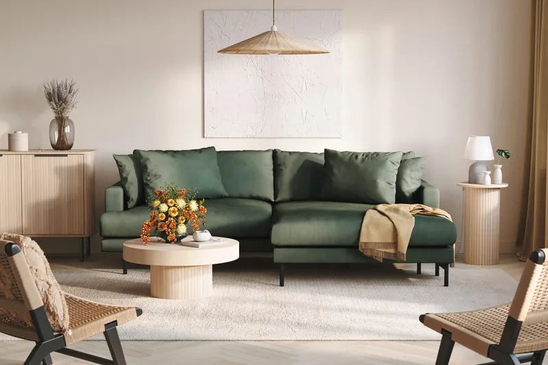 Menard 4-sits Högervänd L-formad Divansoffa i Manchester - Grön - Möbler - Soffa - Divansoffor & schäslongsoffa - 4 sits soffa med divan