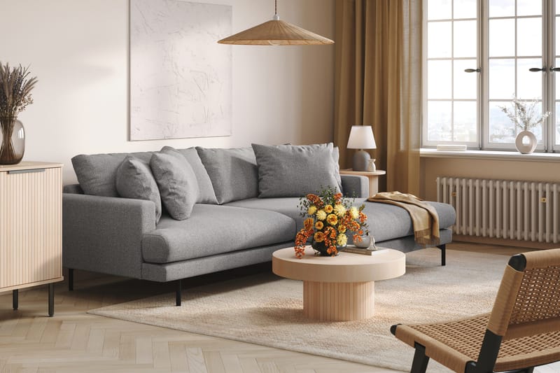 Menard 4-sits Högervänd L-formad Divansoffa i Tyg - Grå - Möbler - Soffa - Divansoffor & schäslongsoffa - 4 sits soffa med divan