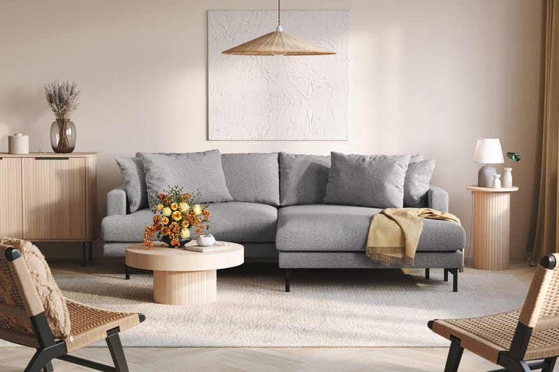 Menard 4-sits Högervänd L-formad Divansoffa i Tyg - Grå - Möbler - Soffa - Divansoffor & schäslongsoffa - 4 sits soffa med divan