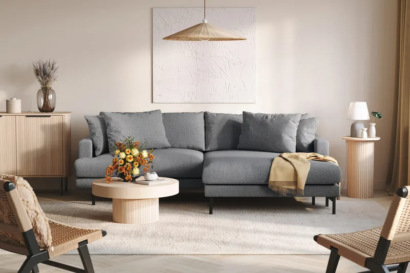 Menard 4-sits Högervänd L-formad Divansoffa i Tyg - Mörkgrå - Möbler - Soffa - Divansoffor & schäslongsoffa - 4 sits soffa med divan