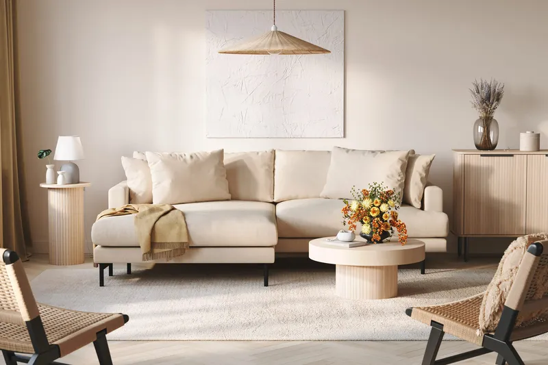 Menard 4-sits Vänstervänd L-formad Divansoffa i Manchester - Beige - Möbler - Soffa - Divansoffor & schäslongsoffa - 4 sits soffa med divan