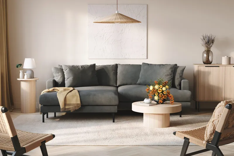 Menard 4-sits Vänstervänd L-formad Divansoffa i Manchester - Grå - Möbler - Soffa - Divansoffor & schäslongsoffa - 4 sits soffa med divan