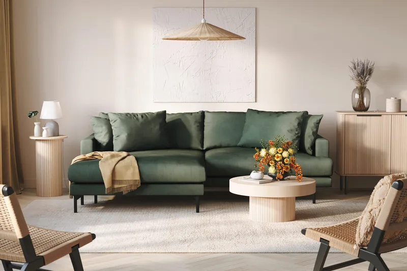 Menard 4-sits Vänstervänd L-formad Divansoffa i Manchester - Grön - Möbler - Soffa - Divansoffor & schäslongsoffa - 4 sits soffa med divan