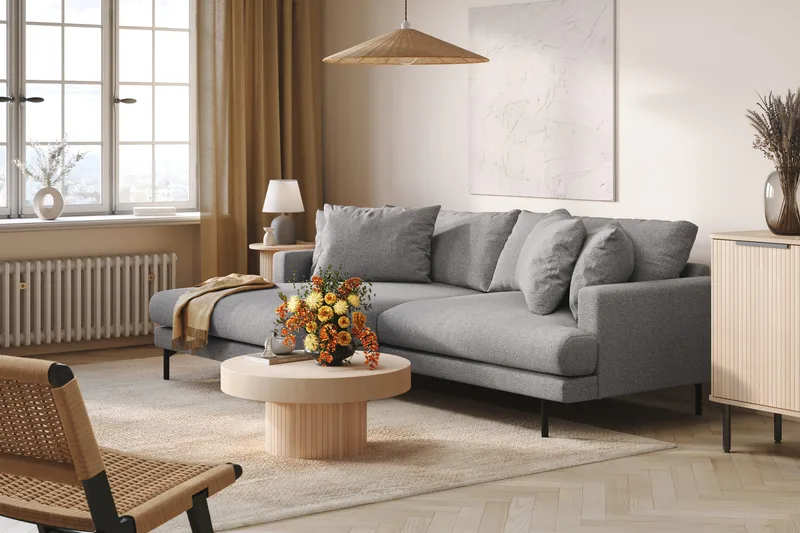 Menard 4-sits Vänstervänd L-formad Divansoffa i Tyg - Grå - Möbler - Soffa - Divansoffor & schäslongsoffa - 4 sits soffa med divan