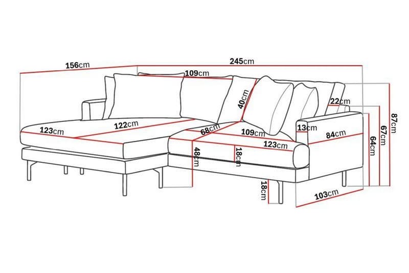 Menard 4-sits Vänstervänd L-formad Divansoffa i Tyg - Grå - Möbler - Soffa - Divansoffor & schäslongsoffa