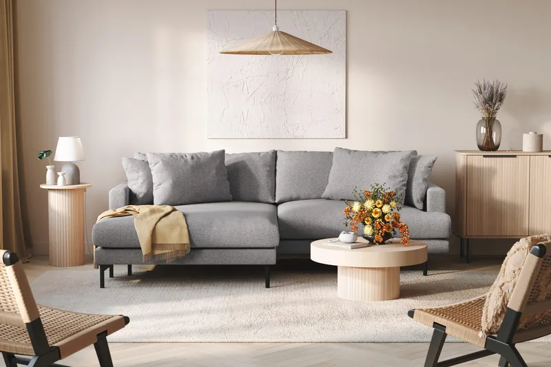 Menard 4-sits Vänstervänd L-formad Divansoffa i Tyg - Grå - Möbler - Soffa - Divansoffor & schäslongsoffa - 4 sits soffa med divan