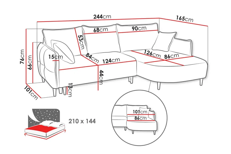 Sycylia Soffa med Divan 3-sits - Rosa - Möbler - Soffa - Divansoffor & schäslongsoffa - 3 sits soffa med divan