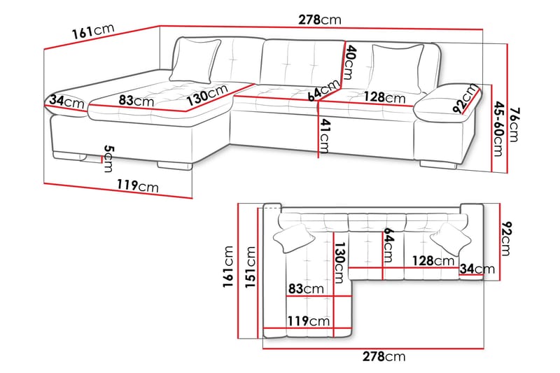 Vananda Soffa med Divan 3-sits - Svart - Möbler - Soffa - Divansoffor & schäslongsoffa - 3 sits soffa med divan