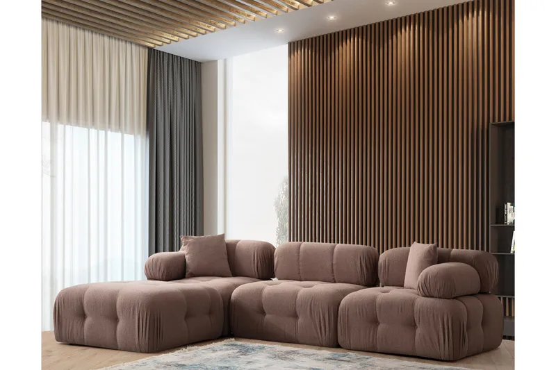 Belgin Bubblig Divansoffa 3-sits 315 cm med utfällbara armstöd och ryggstöd - Brun - Möbler - Soffa - Modulsoffor - Komplett modulsoffa