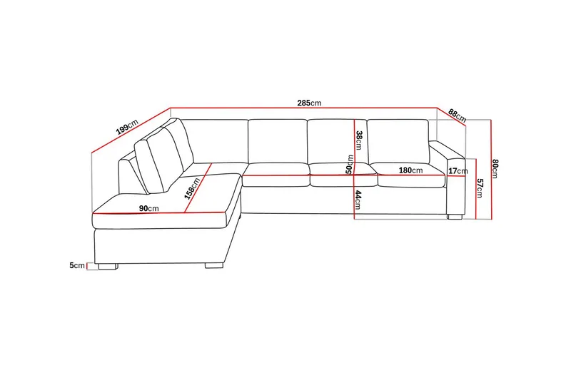 Crazy Limited Edition 4-sits Vänstervänd L-formad Djup Schäslongsoffa i Tyg - Grå - Möbler - Soffa - Divansoffor & schäslongsoffa - 4 sits soffa med divan