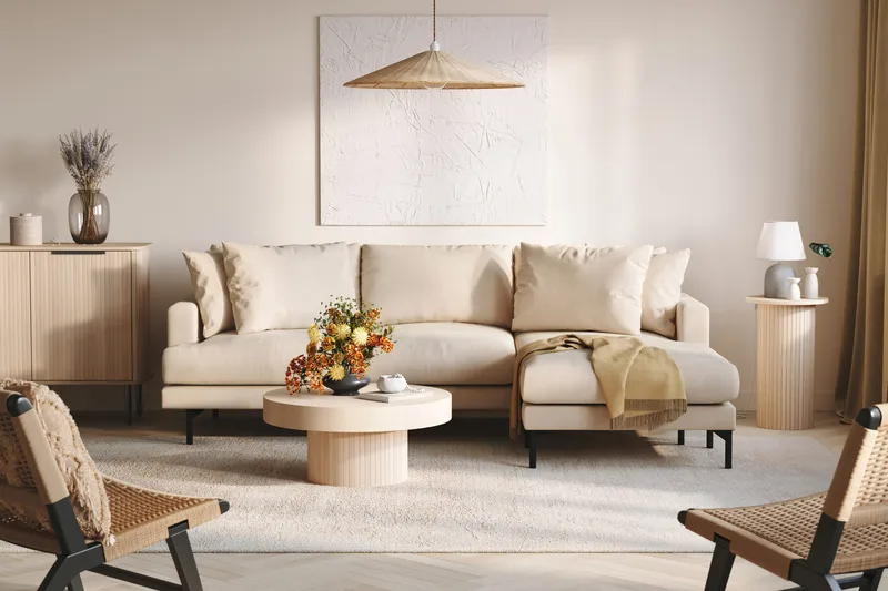 Menard 3-sits Högervänd L-formad Divansoffa i Manchester - Beige - Möbler - Soffa - Divansoffor & schäslongsoffa - 3 sits soffa med divan