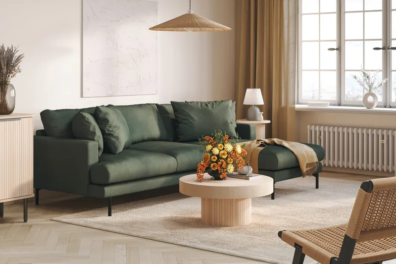 Menard 3-sits Högervänd L-formad Divansoffa i Manchester - Grön - Möbler - Soffa - Divansoffor & schäslongsoffa - 3 sits soffa med divan