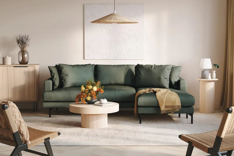 Menard 3-sits Högervänd L-formad Divansoffa i Manchester - Grön - Möbler - Soffa - Divansoffor & schäslongsoffa - 3 sits soffa med divan