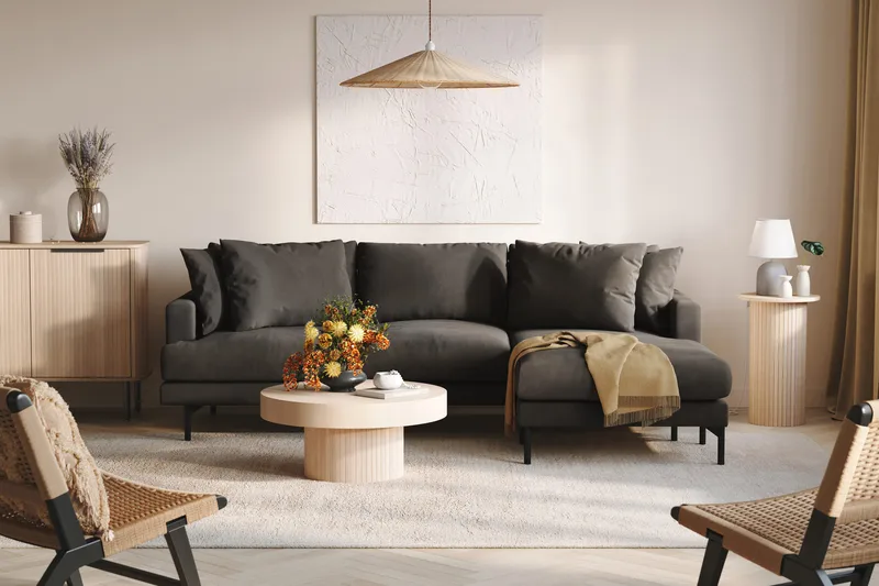 Menard 3-sits Högervänd L-formad Divansoffa i Manchester - Mörkgrå - Möbler - Soffa - Divansoffor & schäslongsoffa - 3 sits soffa med divan