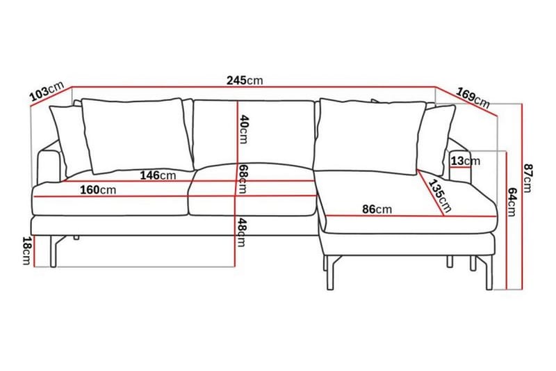 Menard 3-sits Högervänd L-formad Divansoffa i Manchester - Mörkgrå - Möbler - Soffa - Divansoffor & schäslongsoffa