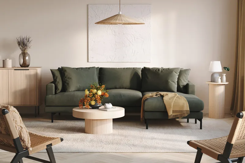 Menard 3-sits Högervänd L-formad Divansoffa i Manchester - Mörkgrön - Möbler - Soffa - Divansoffor & schäslongsoffa - 3 sits soffa med divan