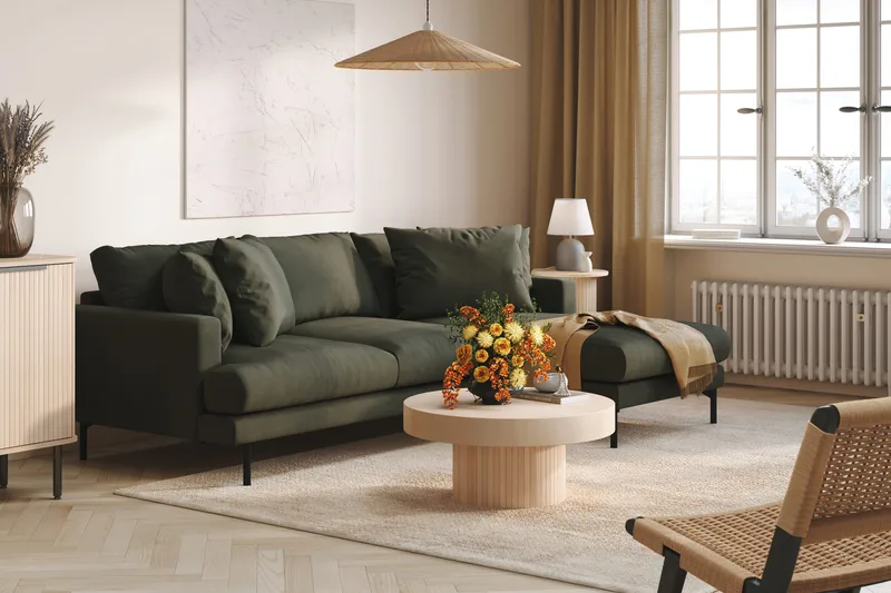 Menard 3-sits Högervänd L-formad Divansoffa i Manchester - Mörkgrön - Möbler - Soffa - Divansoffor & schäslongsoffa - 3 sits soffa med divan
