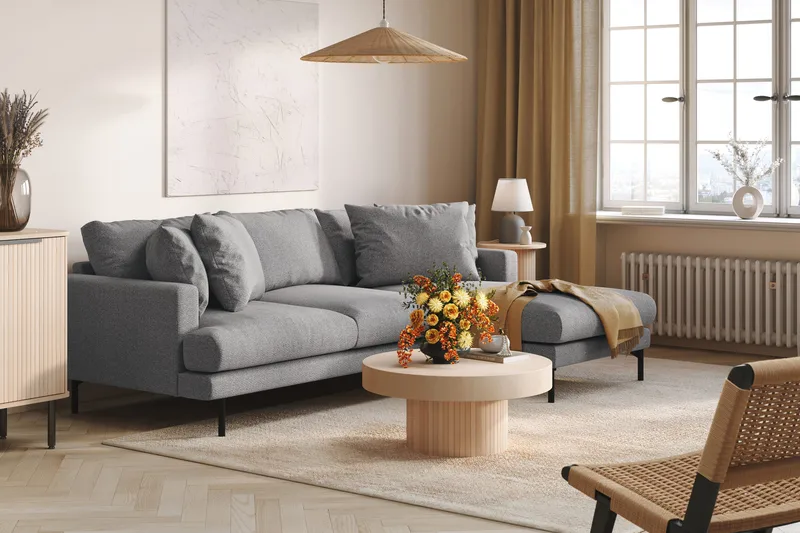 Menard 3-sits Högervänd L-formad Divansoffa i Tyg - Grå - Möbler - Soffa - Divansoffor & schäslongsoffa - 3 sits soffa med divan