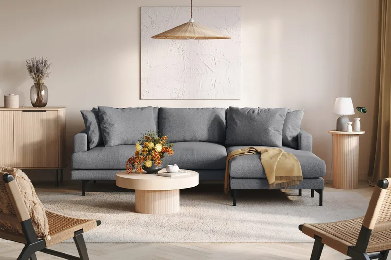 Menard 3-sits Högervänd L-formad Divansoffa i Tyg - Mörkgrå - Möbler - Soffa - Divansoffor & schäslongsoffa - 3 sits soffa med divan