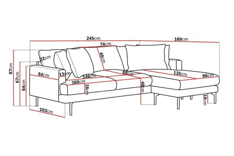 Menard 3-sits Högervänd L-formad Divansoffa i Tyg - Mörkgrå - Möbler - Soffa - Divansoffor & schäslongsoffa