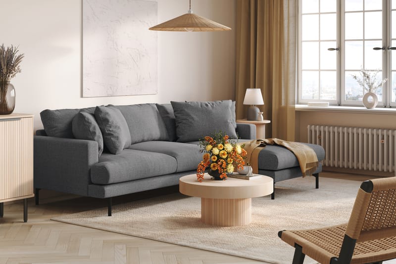 Menard 3-sits Högervänd L-formad Divansoffa i Tyg - Mörkgrå - Möbler - Soffa - Divansoffor & schäslongsoffa