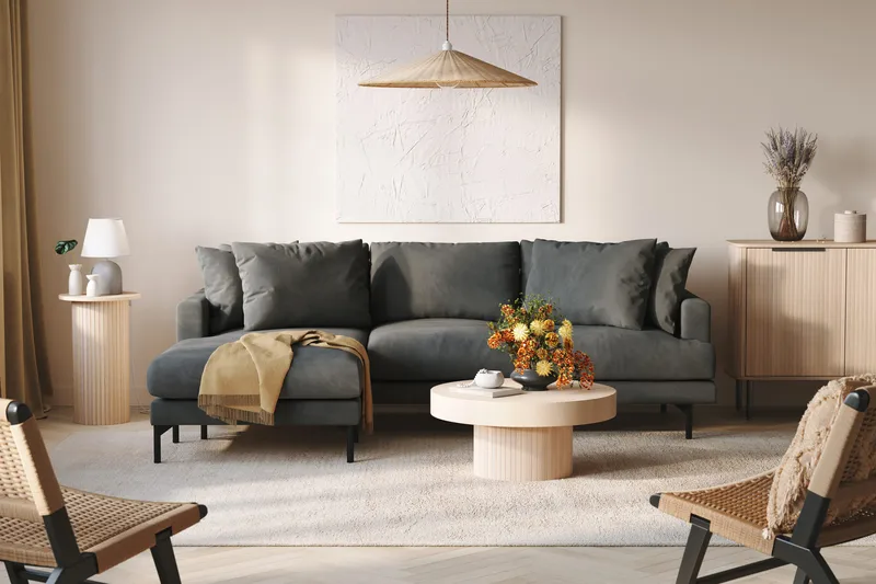 Menard 3-sits Vänstervänd L-formad Divansoffa i Manchester - Grå - Möbler - Soffa - Divansoffor & schäslongsoffa - 3 sits soffa med divan