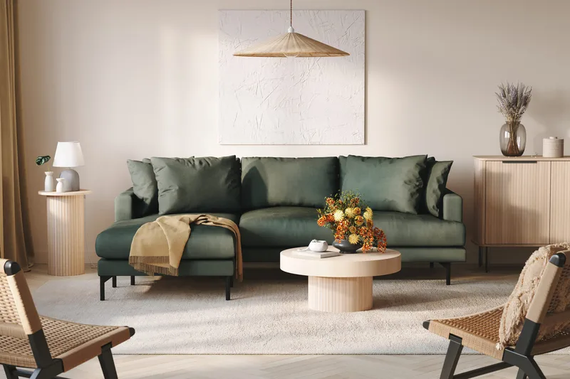 Menard 3-sits Vänstervänd L-formad Divansoffa i Manchester - Grön - Möbler - Soffa - Divansoffor & schäslongsoffa - 3 sits soffa med divan